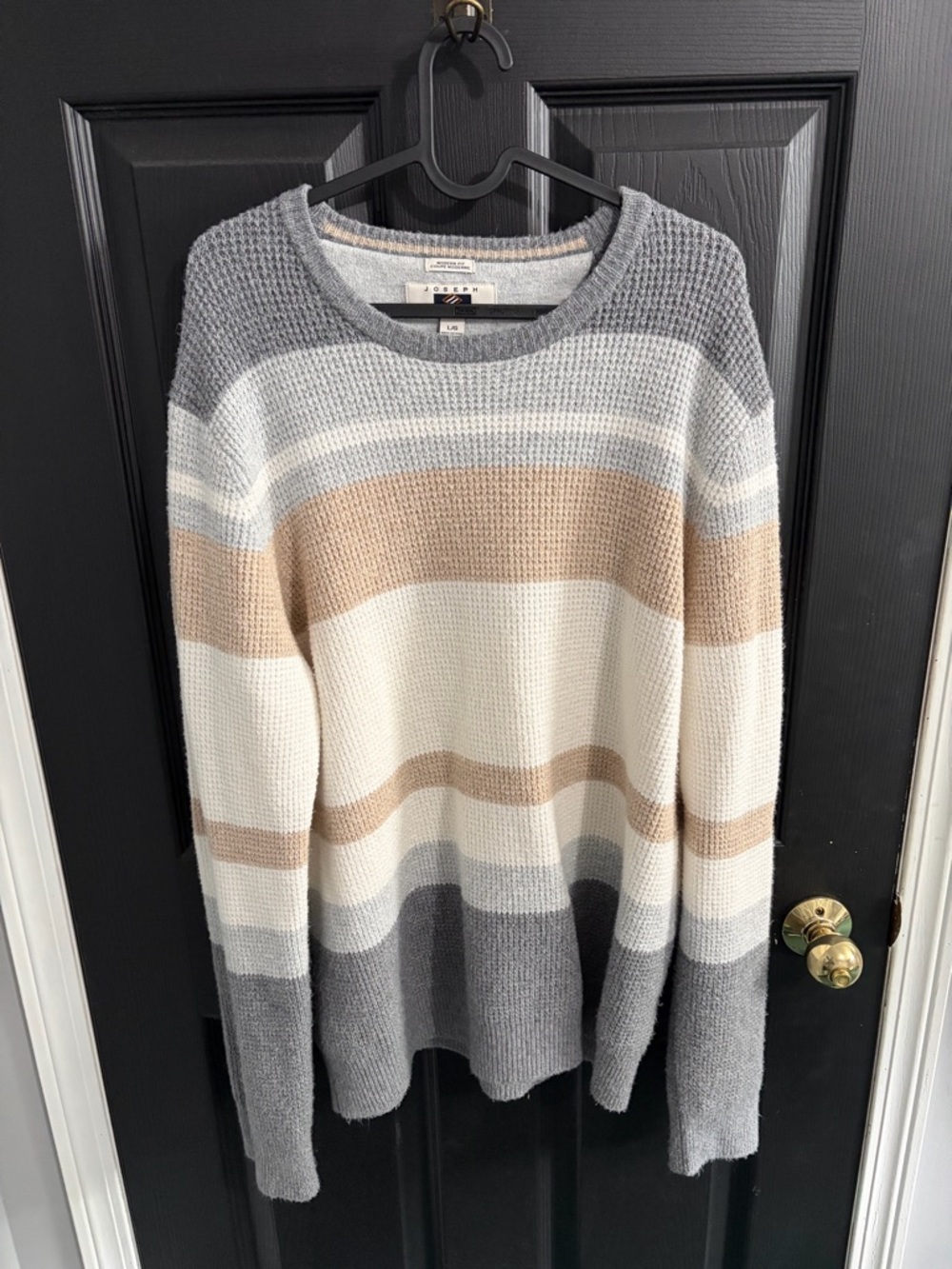Joseph Striped Knit Sweater in Gray, Cream & Tan